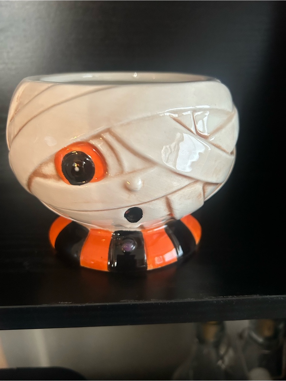 Johanna Parker Ceramic Mummy Candy Bowl - Orange & Black Accents